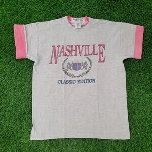 Vintage 90s Nashville Shirt Womens Large 21x26 Gray Laurel-Wreath
